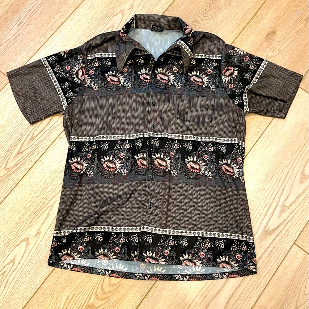 Vintage 70s Men's Button Down Floral Shirt Size L